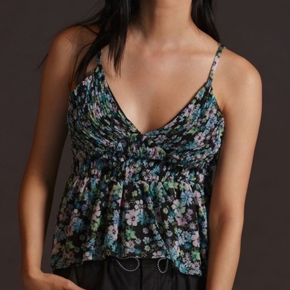 Anthropologie Floral Peplum Tank Top Small